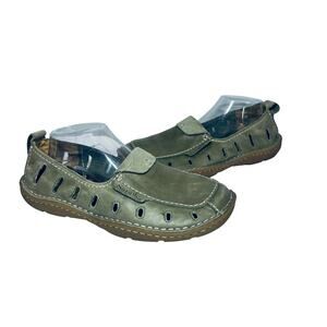 Simple Comfort Shoes Flats Loafers Olive Green Leather Casual Hippie NO INSOLE 9